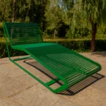 Metāla atpūtas šezlonga sols ar stienīšiem, zaļš, sānskats