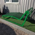 “park bench AS-1 close-up of metal frame and wood details”