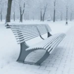 Metāla sols parkā apsnidzis ziemā